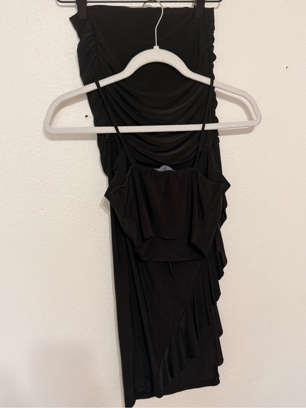 Black Asymmetrical Ruffle Tie-Front Set - Picture 2 of 6